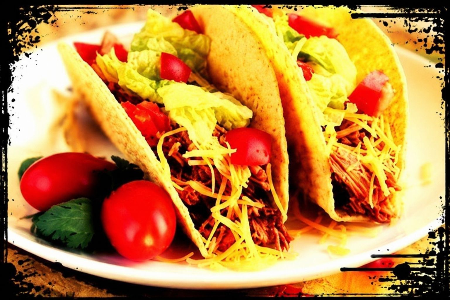 Shredded chicken taco meat tucked into crisp shells