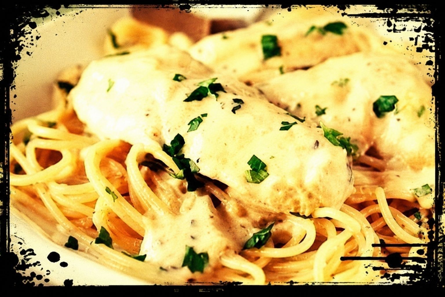 Cream cheese chicken pieces in a rich savory sauce